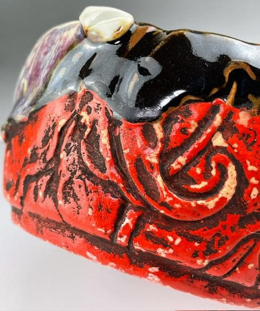 【希少】隅田焼 高浮彫人物立体造形焼物 明治期 ボウル トレイ 深皿 井上良斎