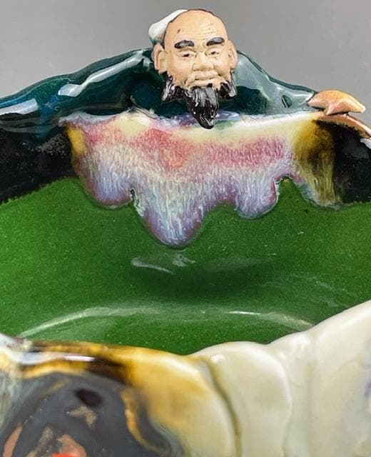 【希少】隅田焼 高浮彫人物立体造形焼物 明治期 ボウル トレイ 深皿 井上良斎