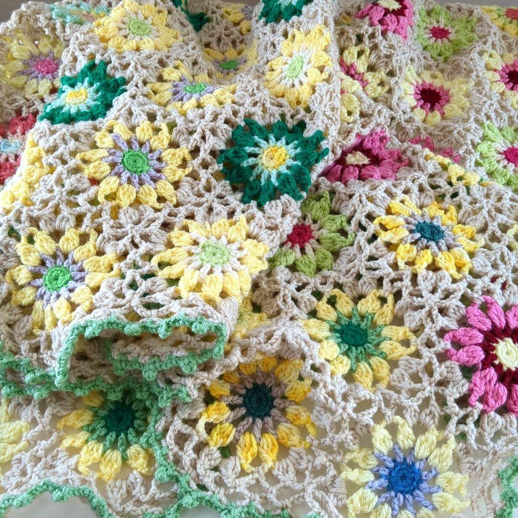 モチーフ編み 大判 マルチカバ ー ブランケット グラニースクエア