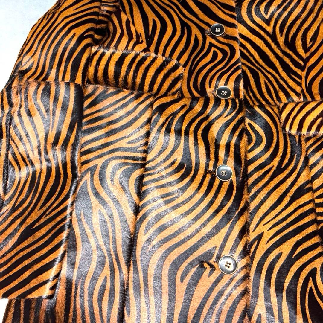 【美品】　SHIPS ゼブラ柄ハラココートリアルレザー　ファー　高級　希少M