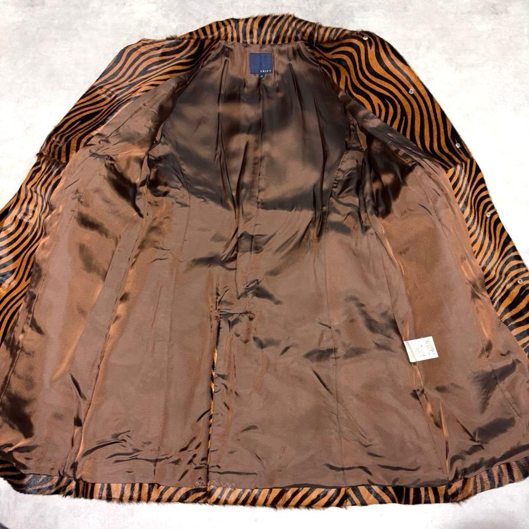 【美品】　SHIPS ゼブラ柄ハラココートリアルレザー　ファー　高級　希少M