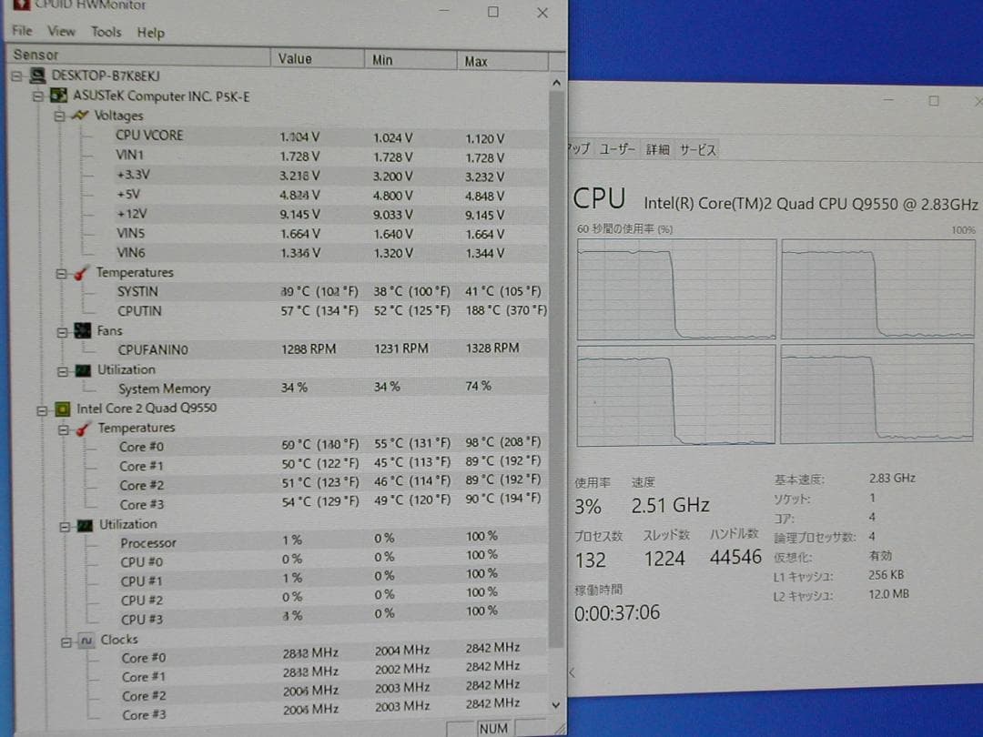 CPU付き　ASUS　P5K-E　Wi-Fi AP　LGA775