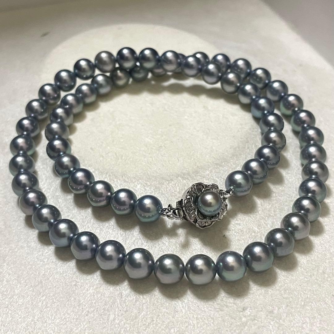 【極美品✨テリ良】あこや本真珠 ネックレス 6.5-7.0 パール ブルーグレー