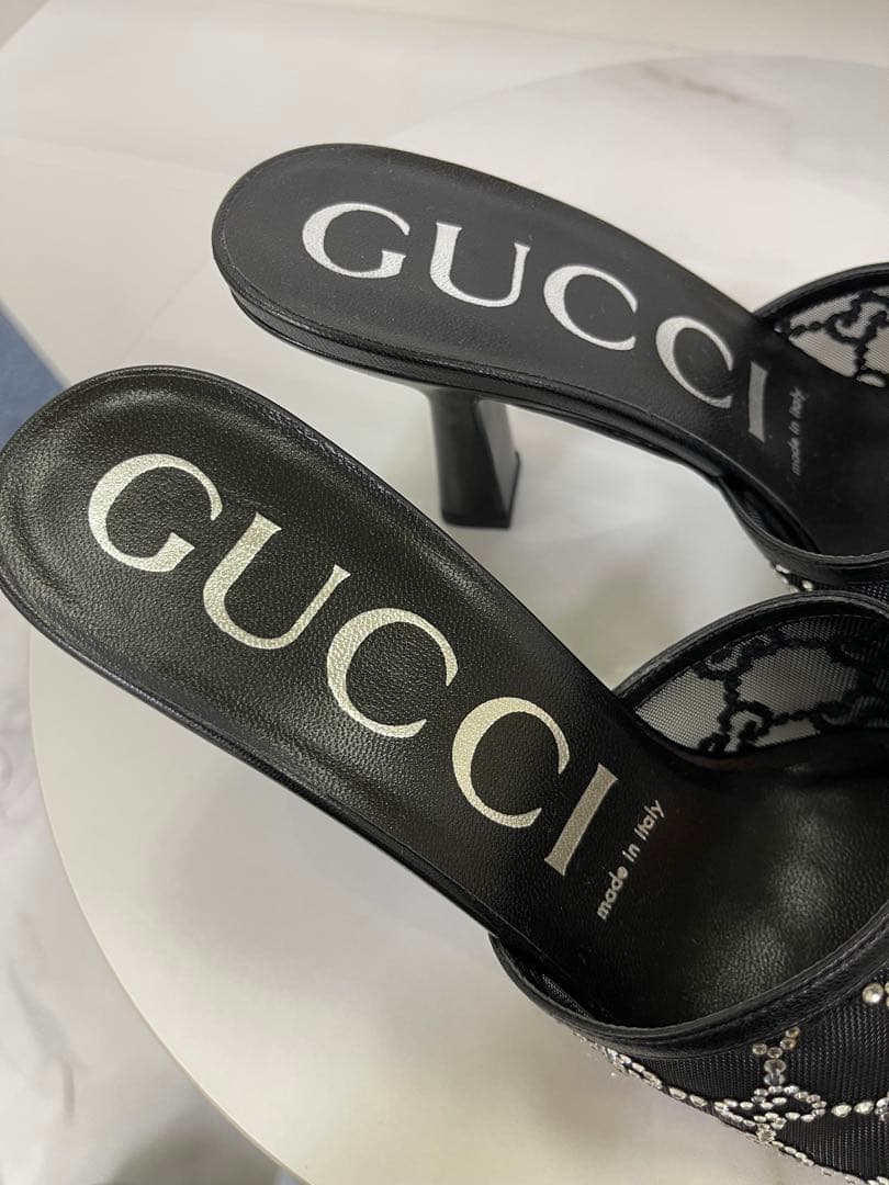 【新品】GUCCI ビジュー装飾 ブラックサンダル　38.5