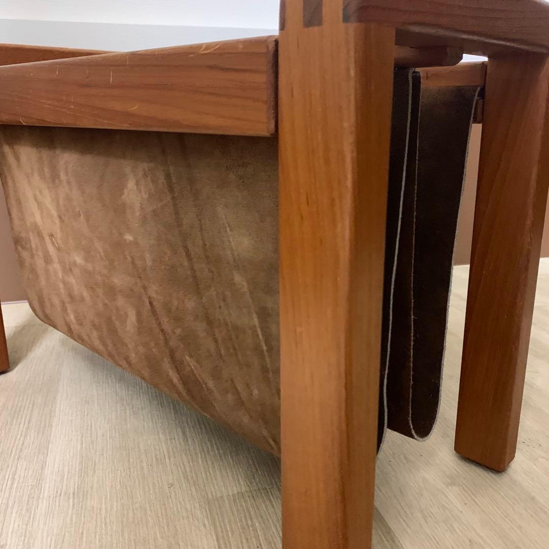 北欧デンマーク マガジンラック チーク材 本革 ヴィンテージ