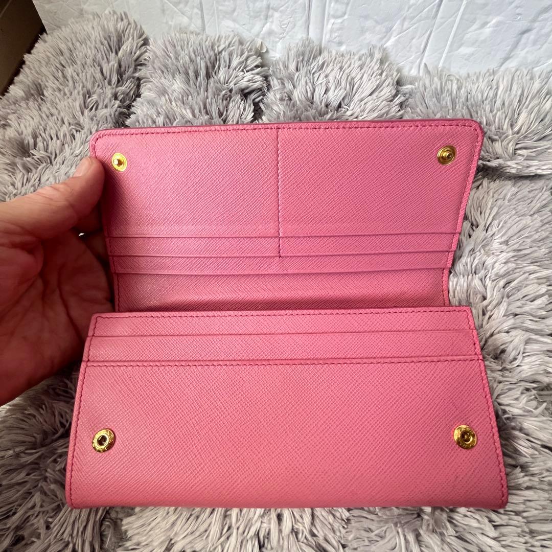美品✨PRADA シャイン　カードケース付　長財布　サフィアーノ　ピンク