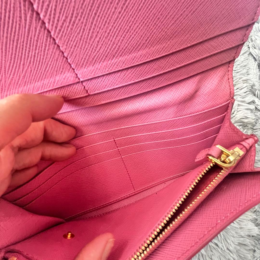 美品✨PRADA シャイン　カードケース付　長財布　サフィアーノ　ピンク