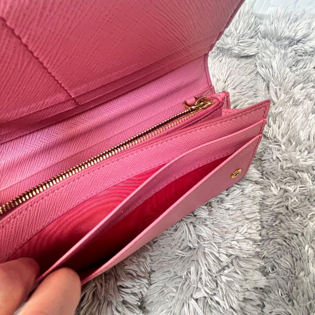 美品✨PRADA シャイン　カードケース付　長財布　サフィアーノ　ピンク