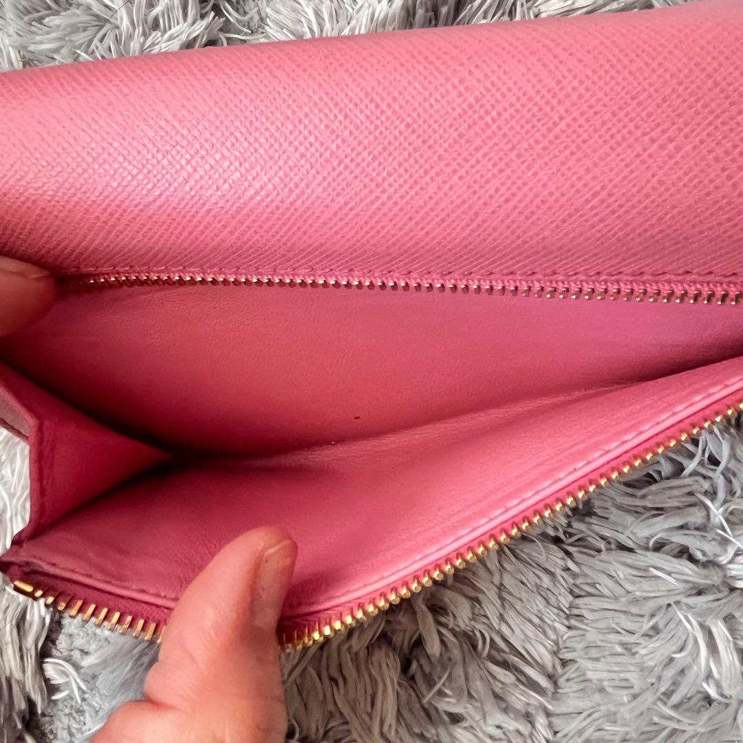 美品✨PRADA シャイン　カードケース付　長財布　サフィアーノ　ピンク