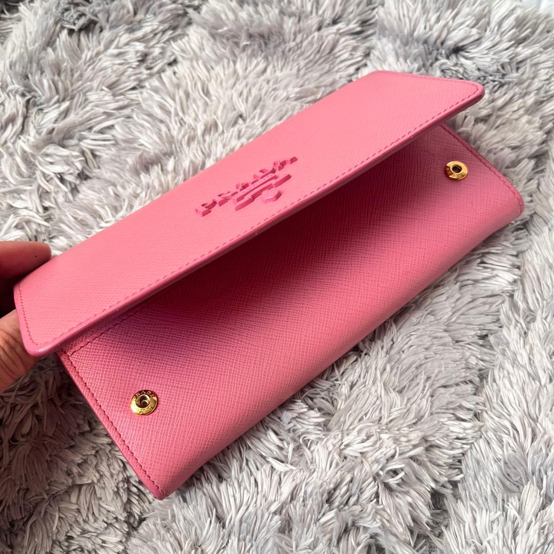 美品✨PRADA シャイン　カードケース付　長財布　サフィアーノ　ピンク