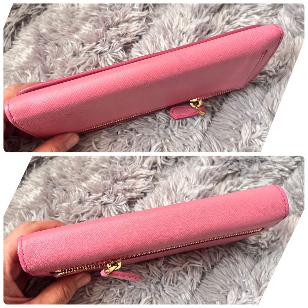 美品✨PRADA シャイン　カードケース付　長財布　サフィアーノ　ピンク