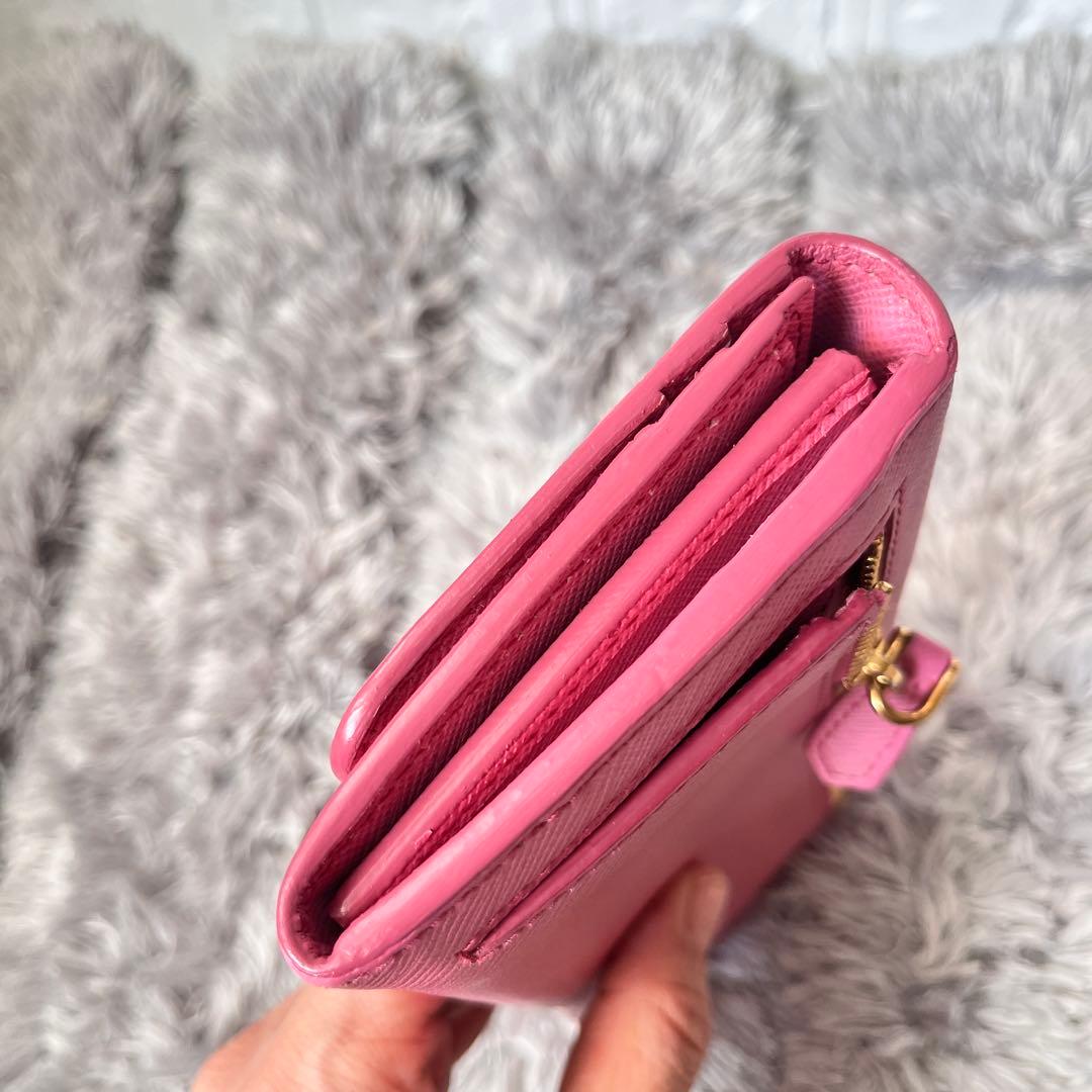美品✨PRADA シャイン　カードケース付　長財布　サフィアーノ　ピンク