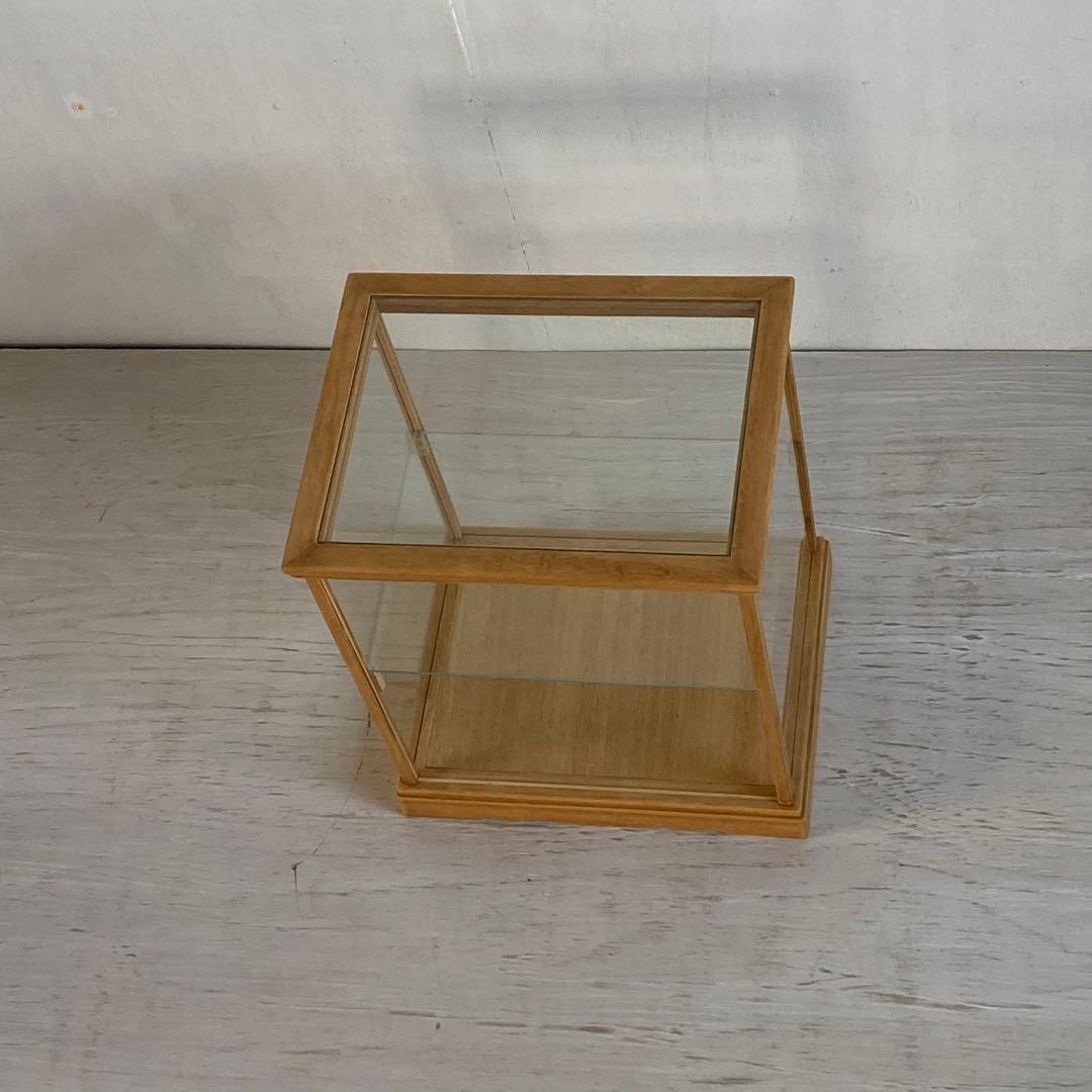 古い木製 小振り ガラスケース 2段 卓上ショーケース 扉なし