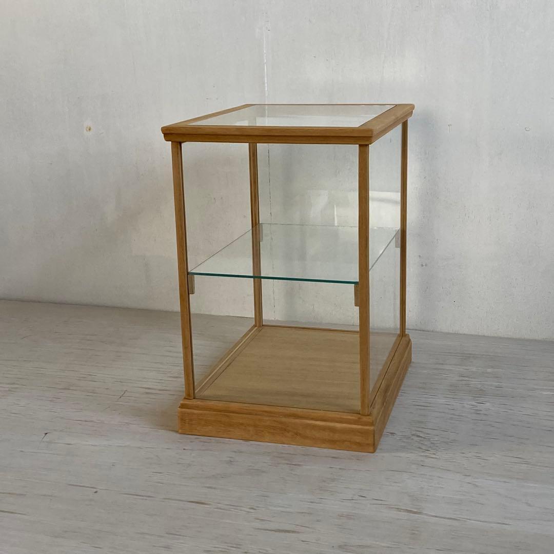 古い木製 小振り ガラスケース 2段 卓上ショーケース 扉なし