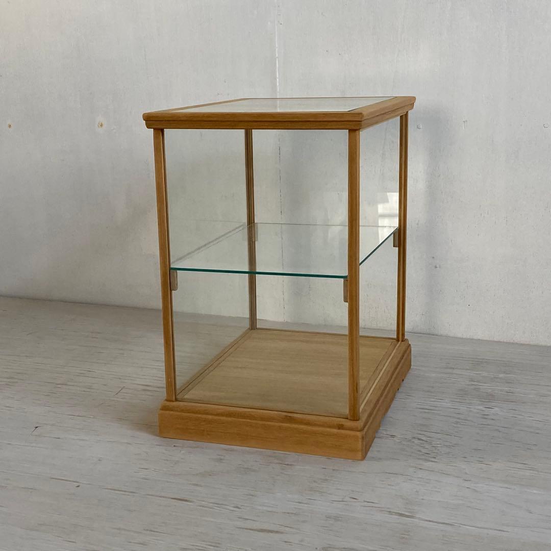 古い木製 小振り ガラスケース 2段 卓上ショーケース 扉なし