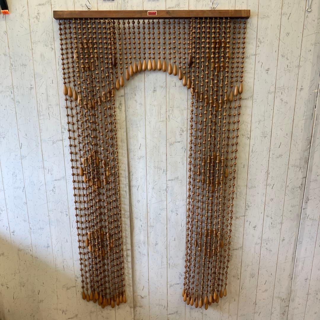 昭和レトロ スライド式 開閉 アーチ型 ウッドビーズ のれん カーテン 玉簾