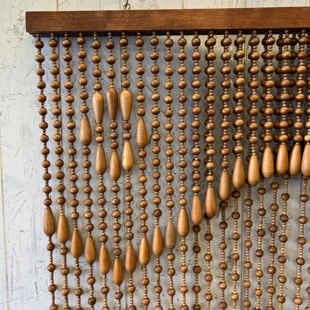 昭和レトロ スライド式 開閉 アーチ型 ウッドビーズ のれん カーテン 玉簾