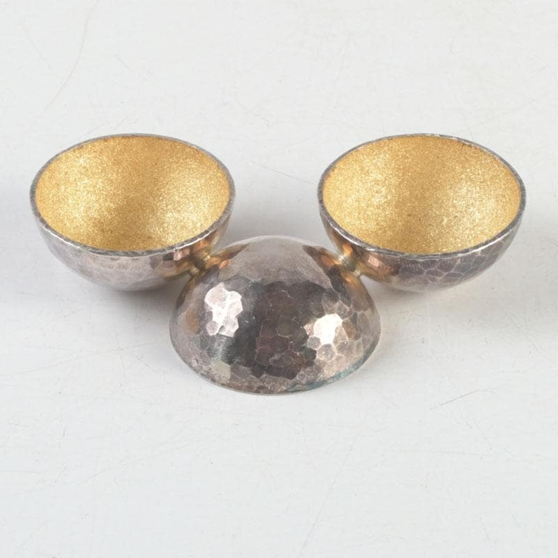 金工作家　櫻内邦子作　純銀刻印　銀塩胡椒入　約36g　匙付　共箱　V　9561