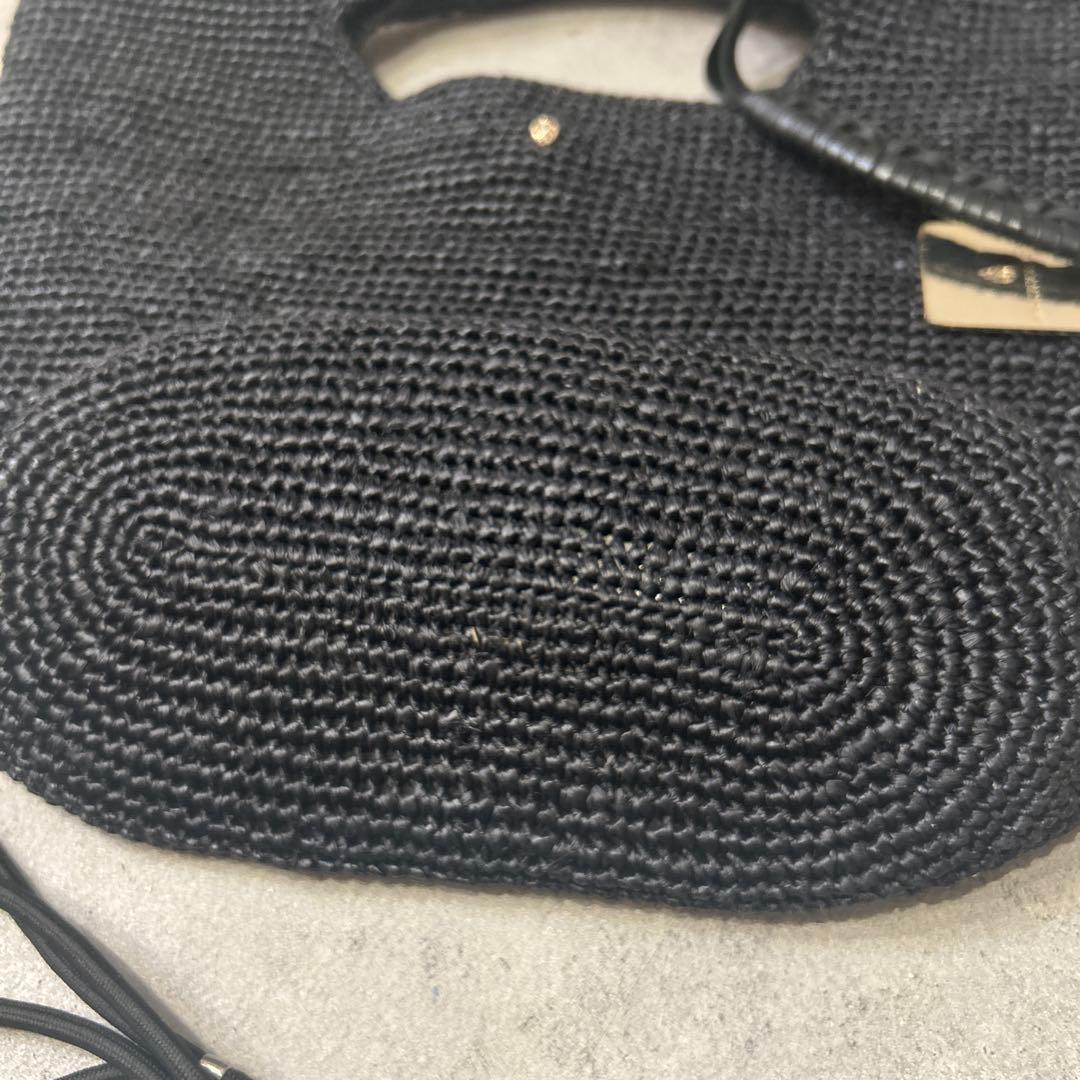 ヘレンカミンスキー✨ ラフィア カゴ トートバッグ ブラック シルバープレート