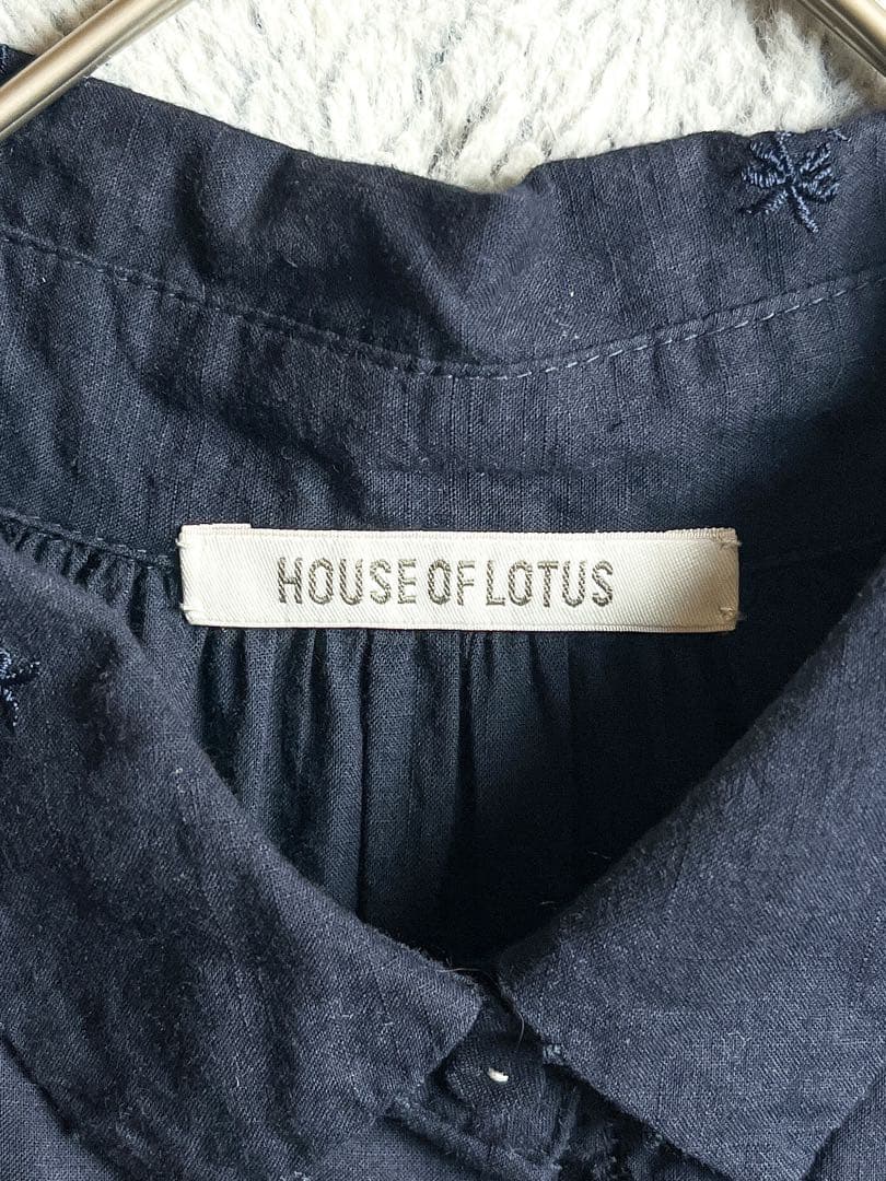 【HOUSE OF LOTUS】綿100% 南国刺繍 ロングスキッパーシャツ M