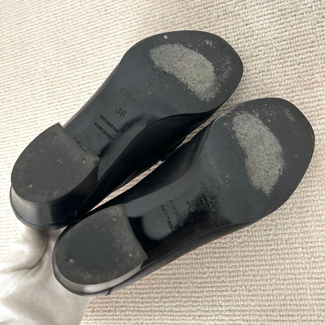 エルメス ローファー コンスタンス H金具 ヒール パンプス 黒 23cm