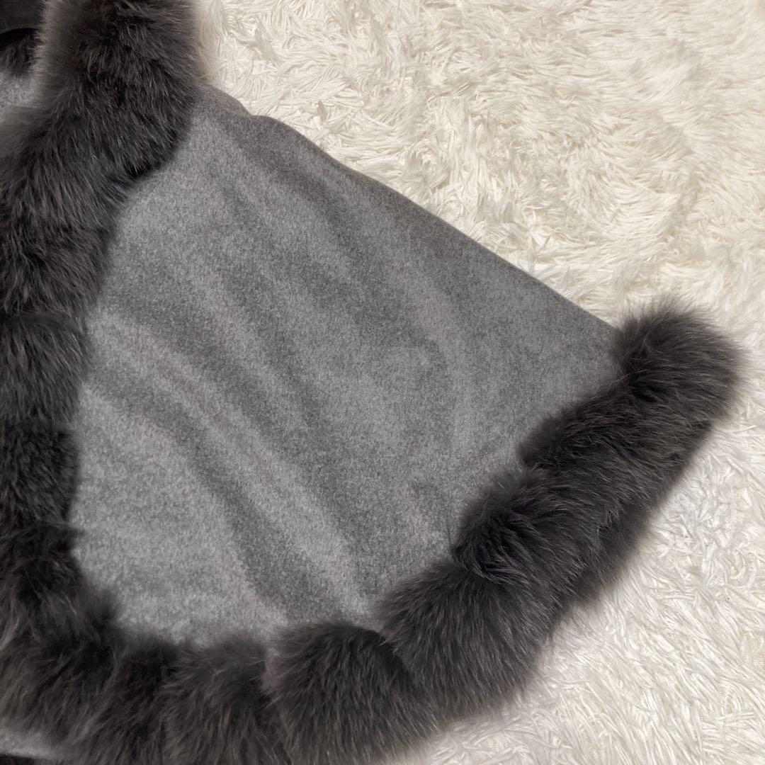 極美品サガファー　ケープコート　ポンチョ　カシミヤ100% ブルーフォックス