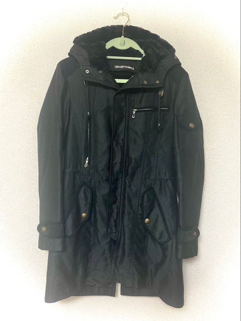 5351 プールオム ブラック モッズコート サイズS