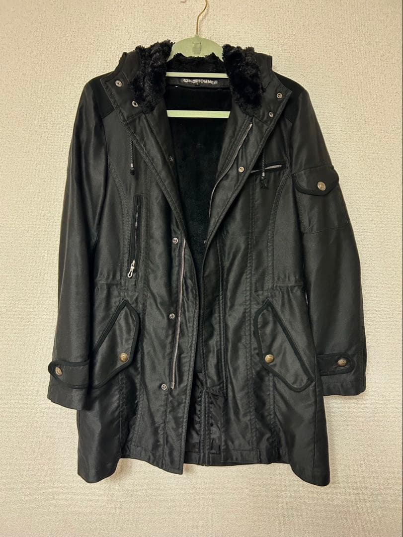 5351 プールオム ブラック モッズコート サイズS