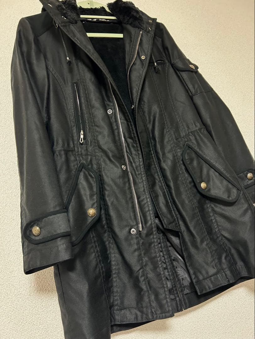 5351 プールオム ブラック モッズコート サイズS