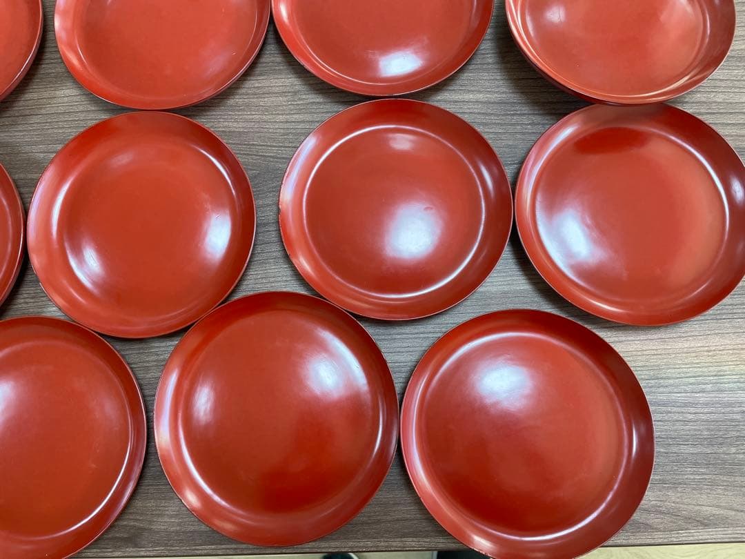 【現状品】輪島塗 漆器 朱塗 平皿 19枚セット 底黒塗 レトロ　アンティーク
