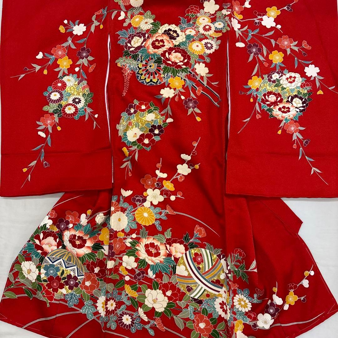 新品☆最高級正絹産着（祝着）特選京友禅手描き美術特選染古典豪華花車四季花まり文