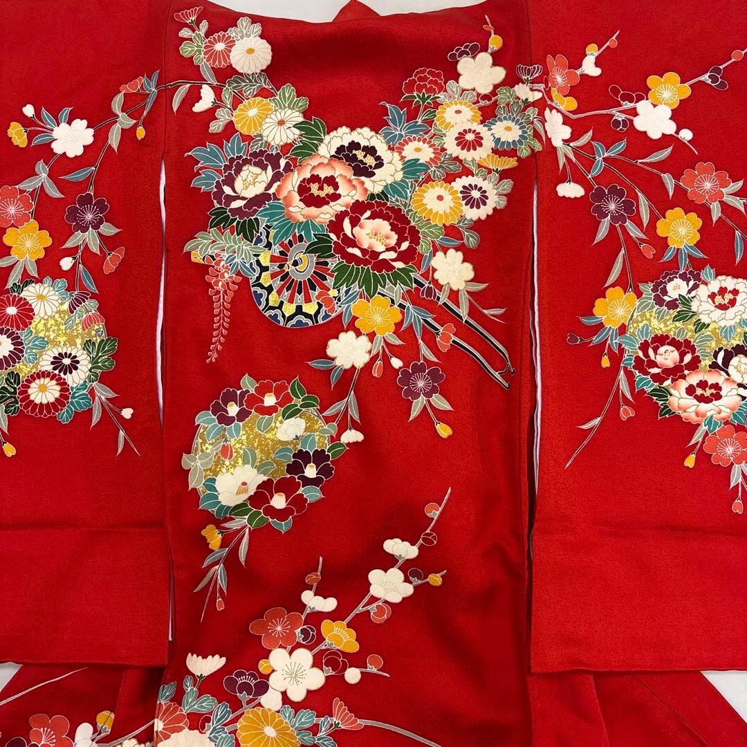 新品☆最高級正絹産着（祝着）特選京友禅手描き美術特選染古典豪華花車四季花まり文