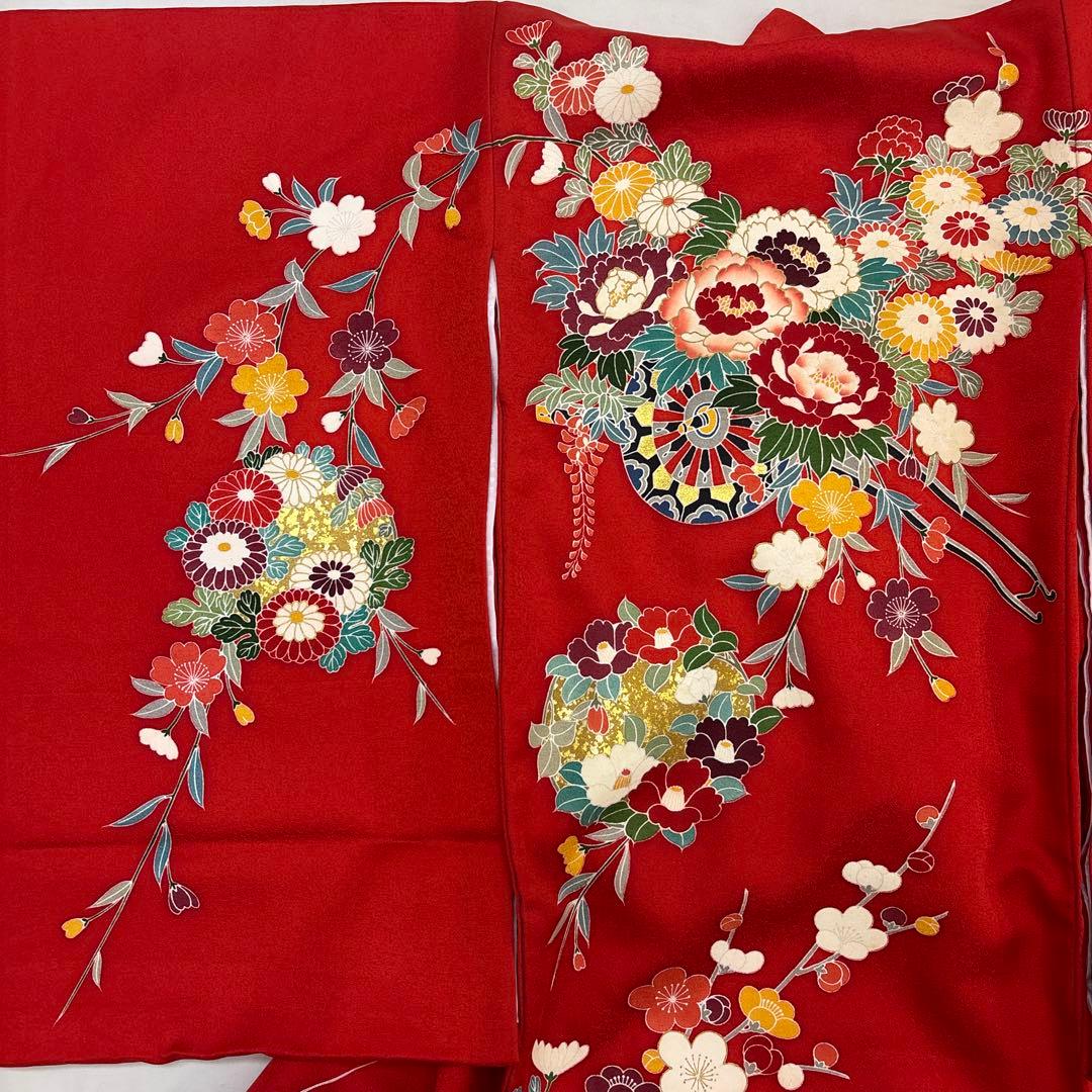 新品☆最高級正絹産着（祝着）特選京友禅手描き美術特選染古典豪華花車四季花まり文