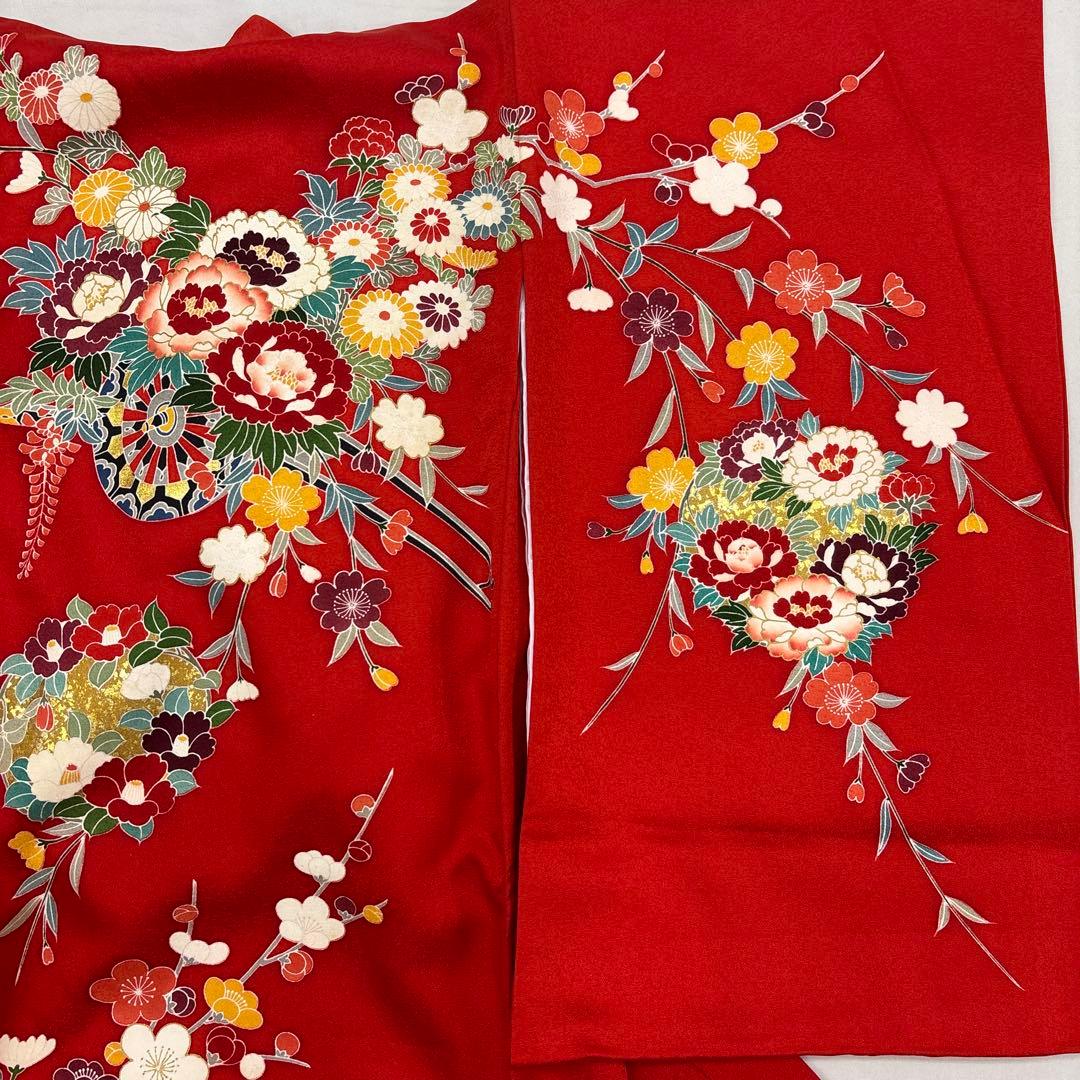 新品☆最高級正絹産着（祝着）特選京友禅手描き美術特選染古典豪華花車四季花まり文