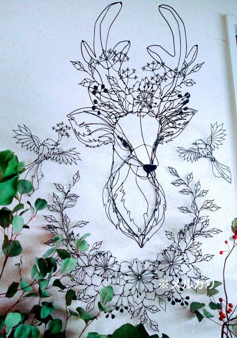 雄鹿　フラワーアート　立体　ワイヤークラフト