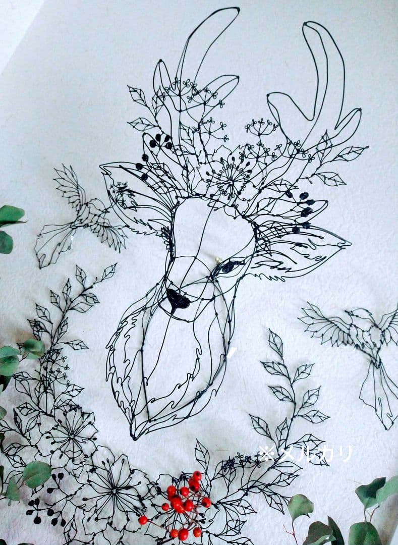 雄鹿　フラワーアート　立体　ワイヤークラフト