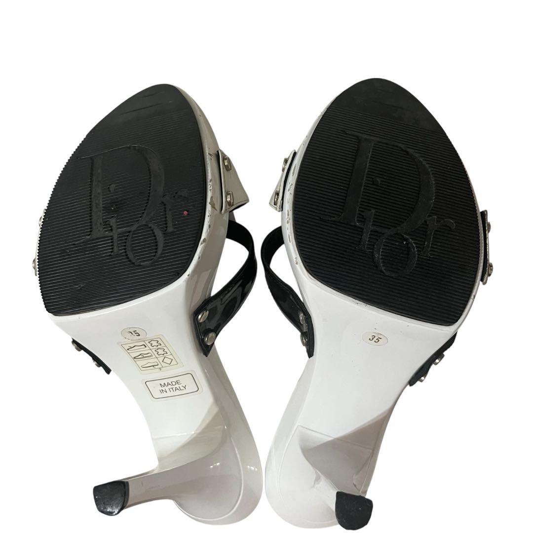 Dior ディオール ミュール サンダル 白黒 35 ロゴ リボン レディース