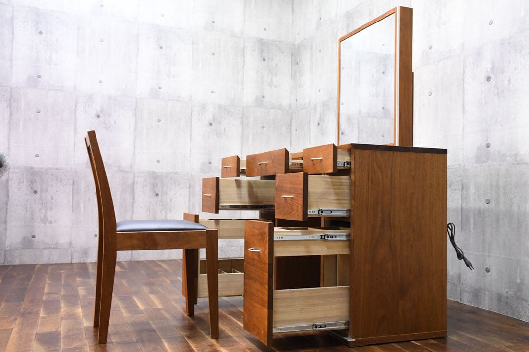 EJC13 シャルドネ ボーテ ウォールナット無垢材 ドレッサー チェア セット