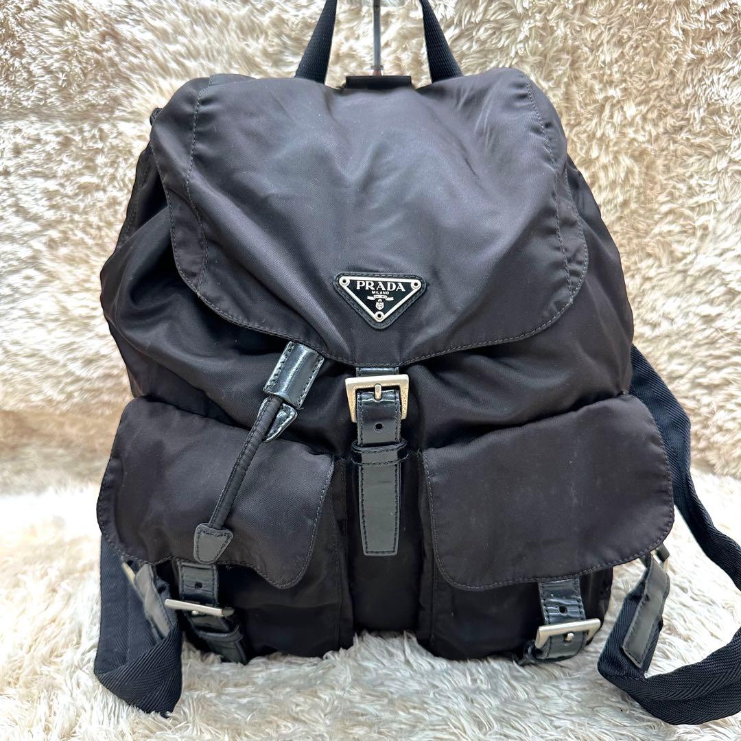 【美品】 PRADA ブラック リュック バックパック テスートナイロン