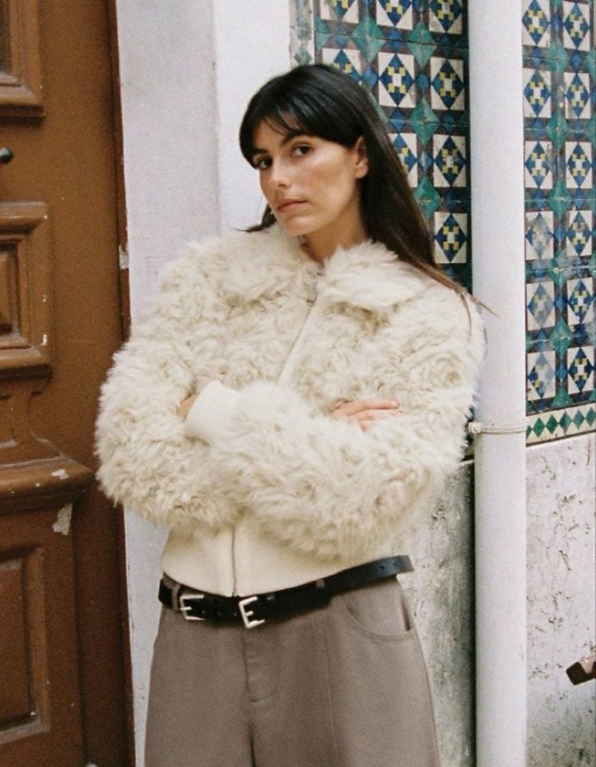 ZARA ファージャケット コート L オフホワイト