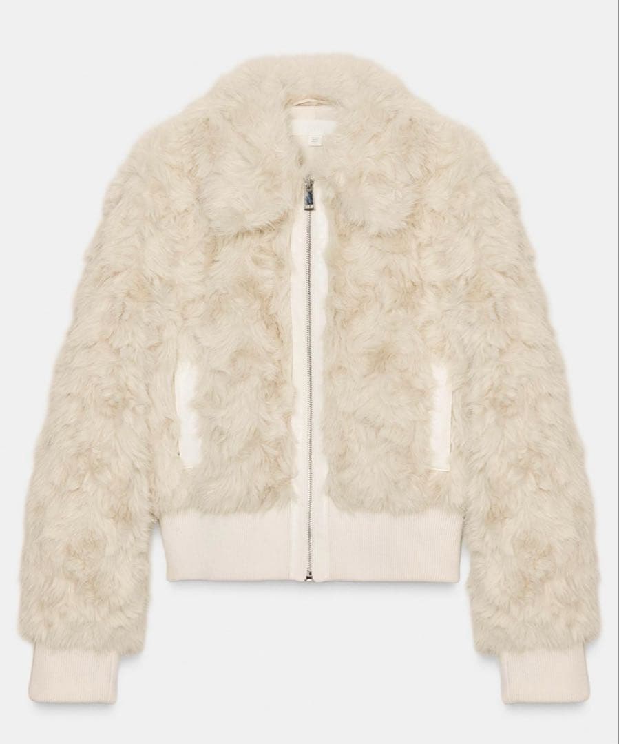 ZARA ファージャケット コート L オフホワイト