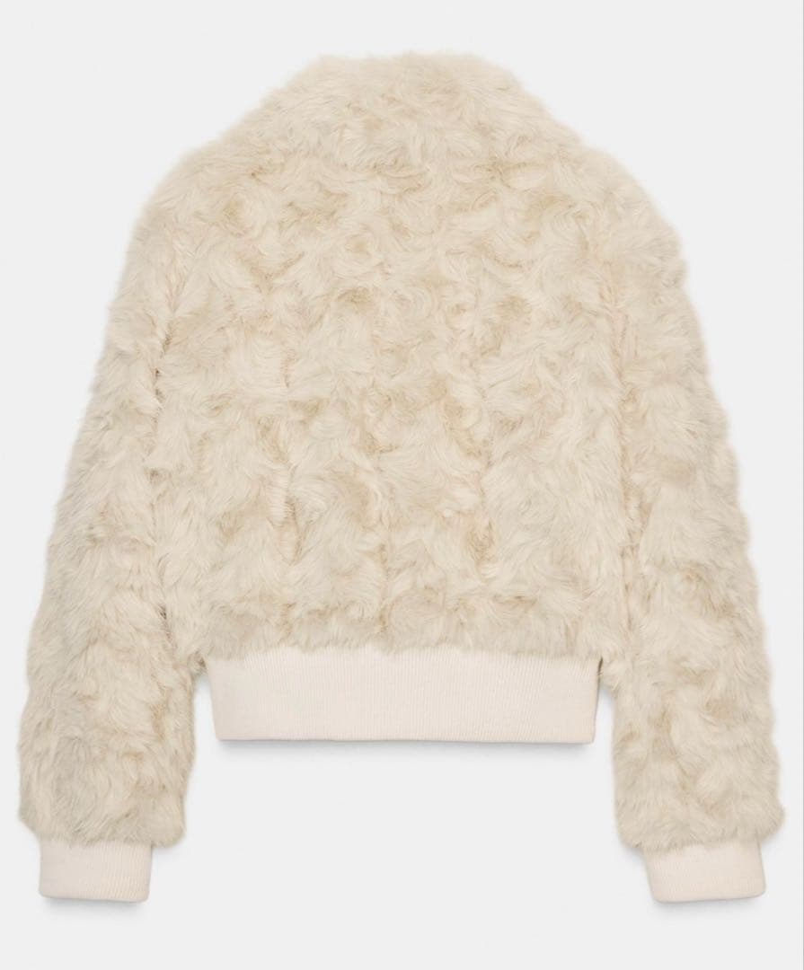 ZARA ファージャケット コート L オフホワイト