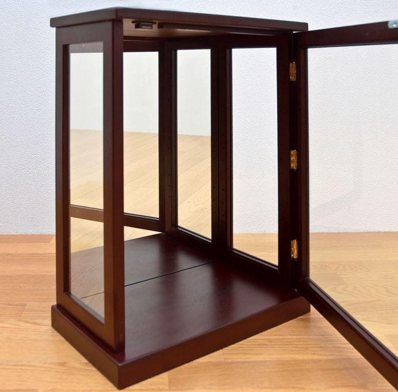 【新品アウトレット】背面ミラー付きガラスコレクションケース ダークブラウン