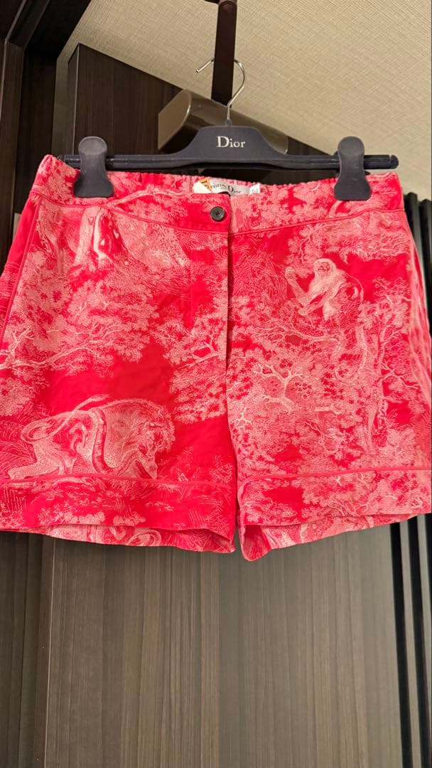 Christian Dior 赤トワルドジュイショートパンツサイズ36シルク
