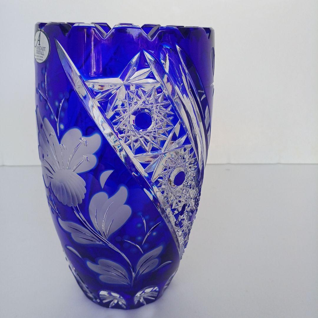 アルンシュタットクリスタル　切子花瓶　ドイツ製　コバルトブルー
