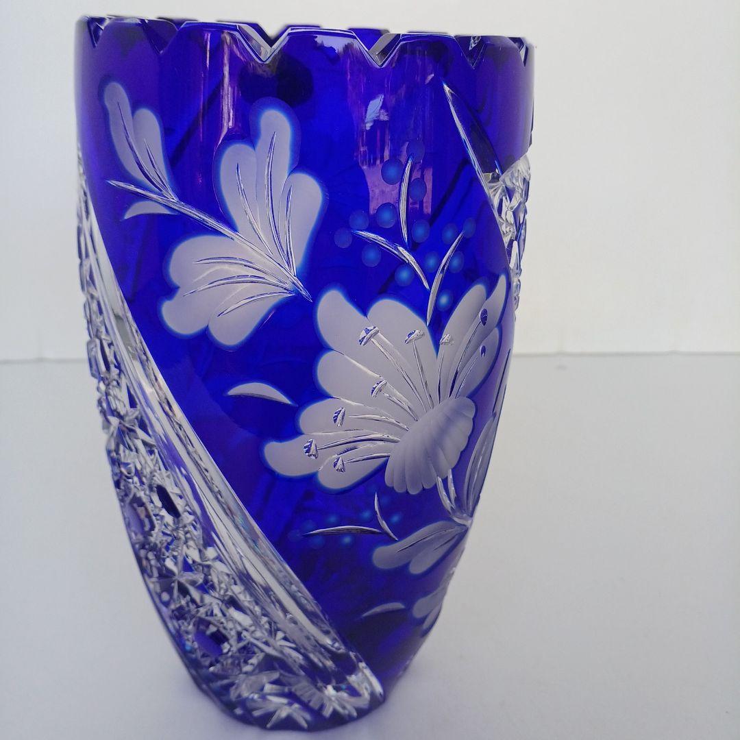 アルンシュタットクリスタル　切子花瓶　ドイツ製　コバルトブルー