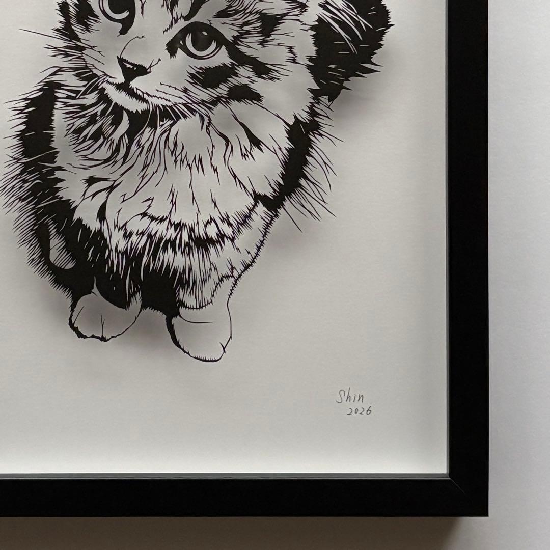 ス*ル様 【原画】切り絵『スコティッシュフォールド』　アート　絵画　額縁　猫　イ