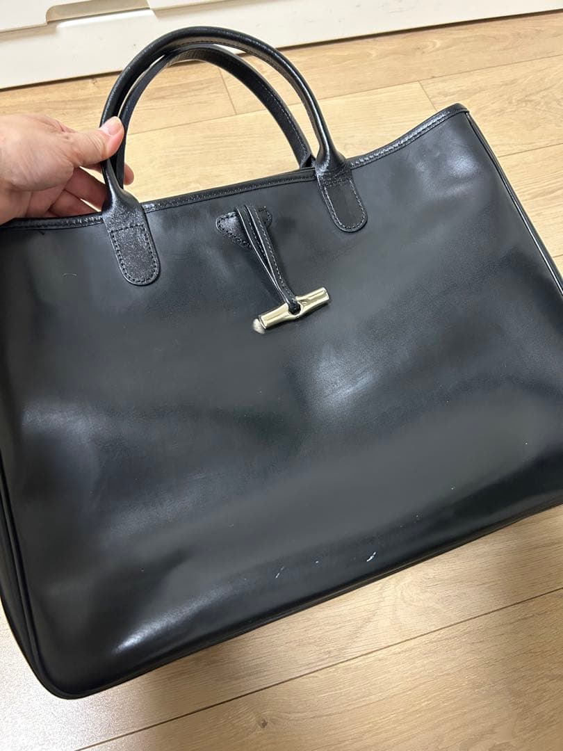 イクラ☆LONGCHAMP 黒 レザー ビジネスバッグ