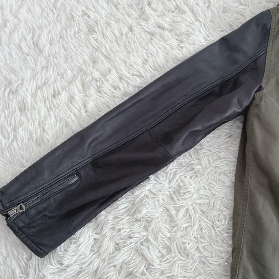 VIRGO モッズコート 変形デザイン ファー カウレザー 切替 カーキ 3