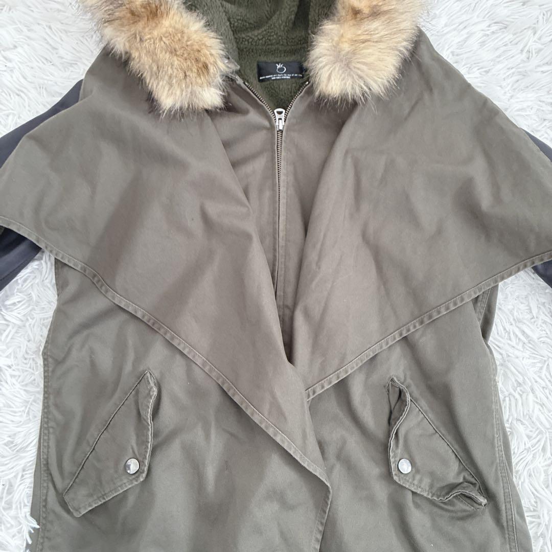 VIRGO モッズコート 変形デザイン ファー カウレザー 切替 カーキ 3